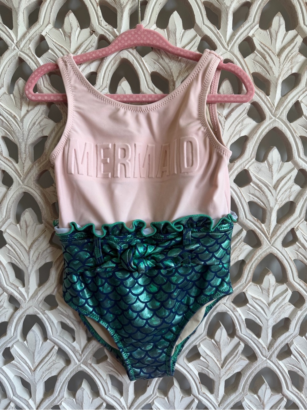 Girls Boutique Mermaid One-Piece Swimsuit in Pink and Green, 3T